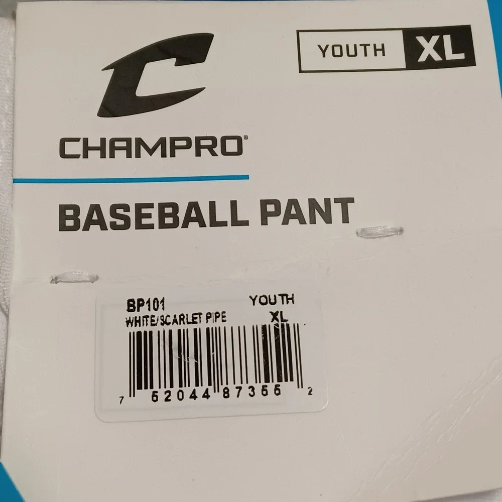 Champro Youth XL Baseball Pants White Scarlet Red Pipe Knicker‎ Loose Fit BP101